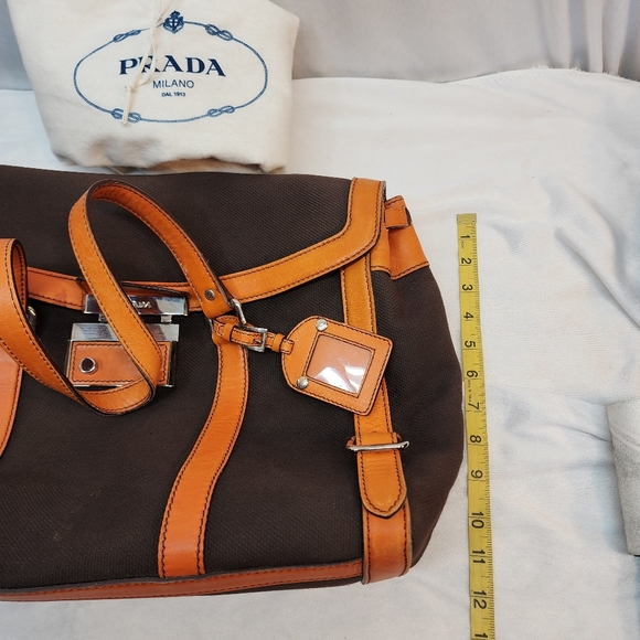 Prada Authentic Vintage Canvas & Leather Bowling Bag Purse Made in Italy!  🇮🇹 - Picture 12 of 15